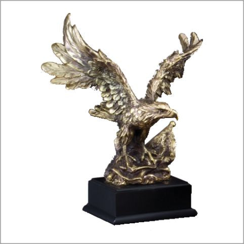 Antique Gold Resin Eagle with Flag on Black Base