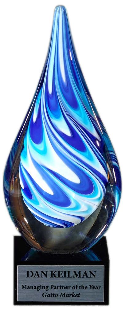 Blue/White Teardrop on Black Glass Base