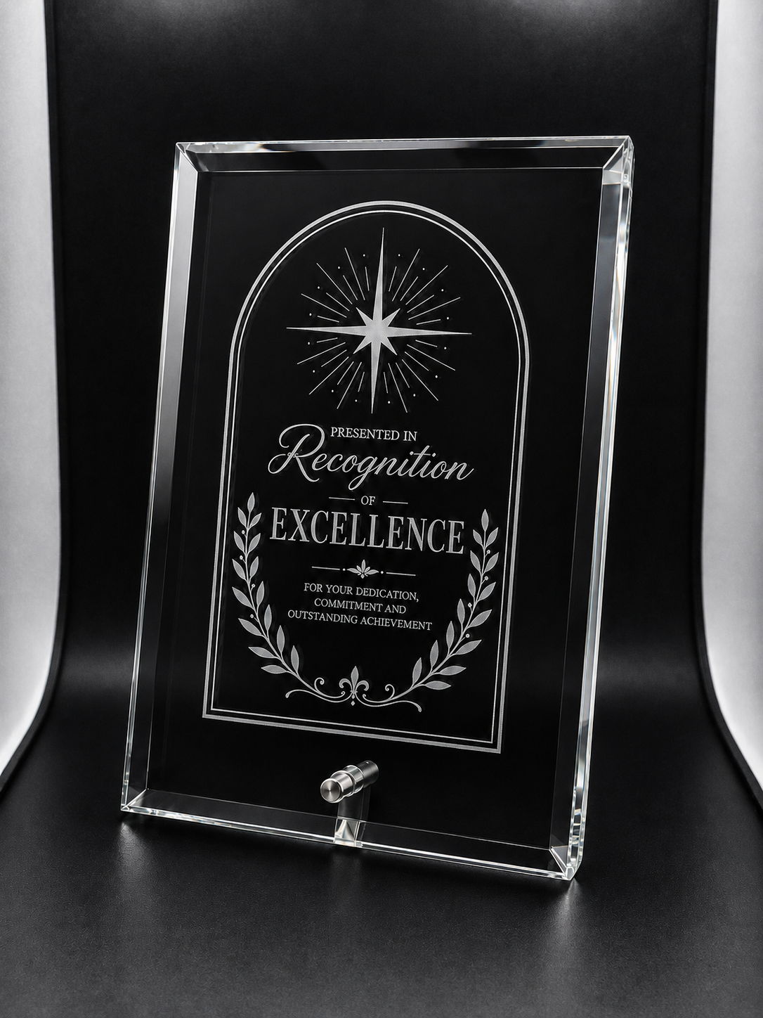 Clear Glass Award with Black Painted Background Silver Plated Post