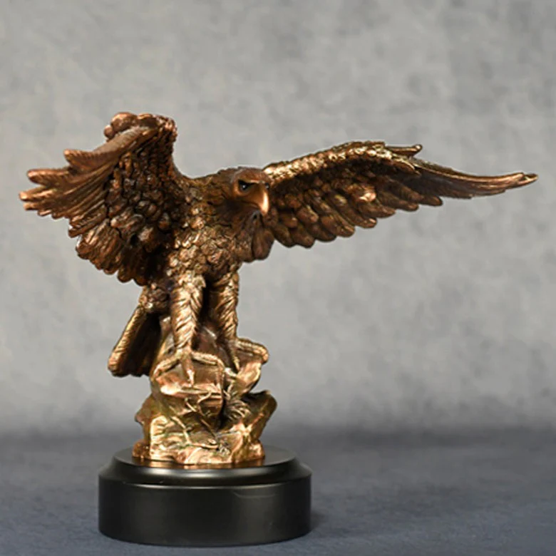 Perched Bronze Eagle on Black Base