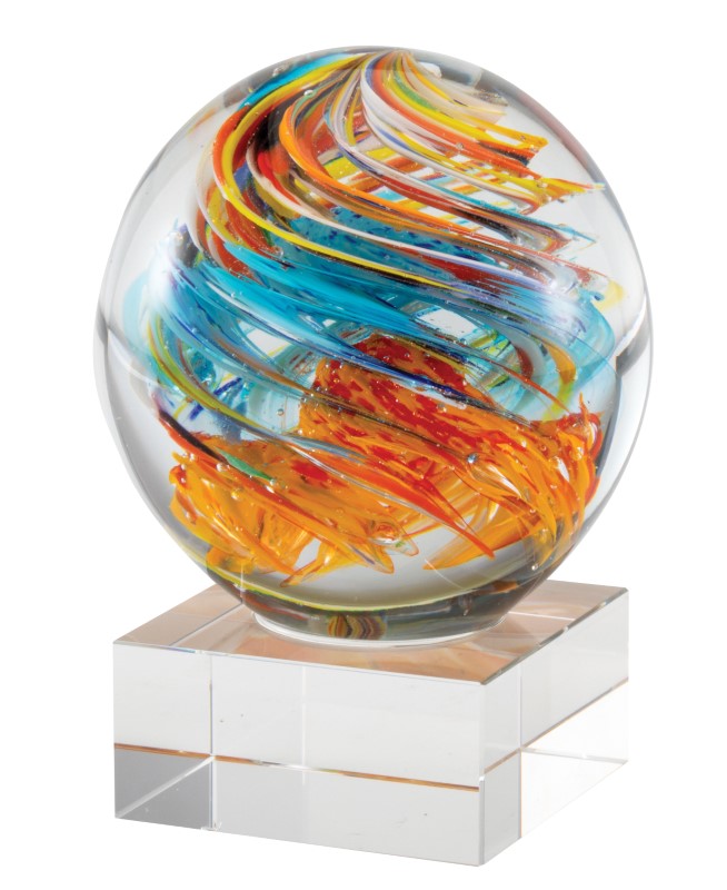 Orange & Blue Swirl Globe Art Glass