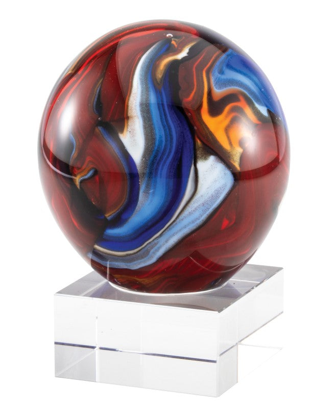 Red & Blue Swirl Globe Art Glass