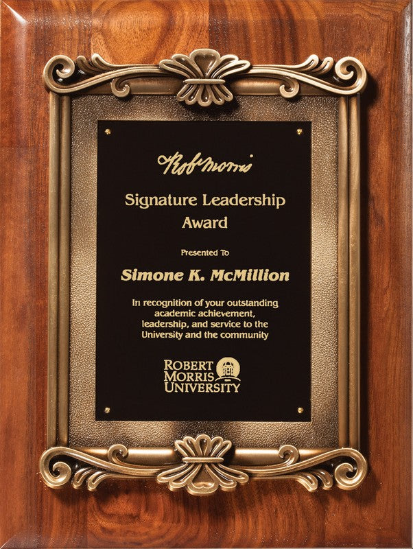 Solid Walnut Plaque with Scroll Frame
