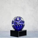 Art Glass Round Blue Blooms on Black Base