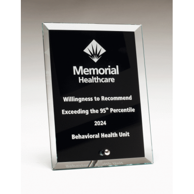 Clear Glass Award with Black Painted Background Silver Plated Post