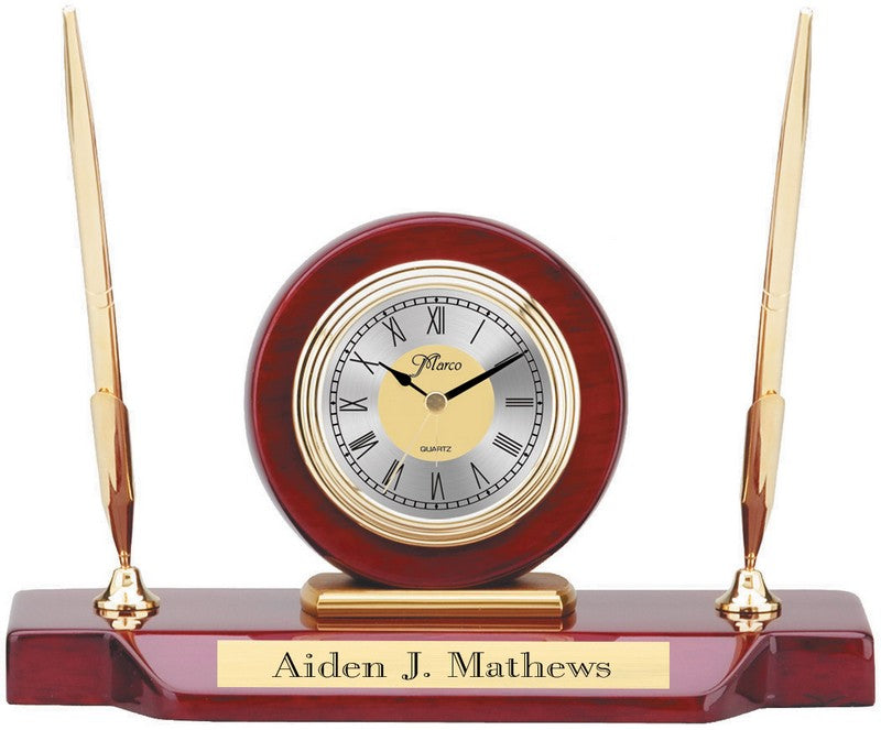 Slant Base Desk Clock & Double Pen Set