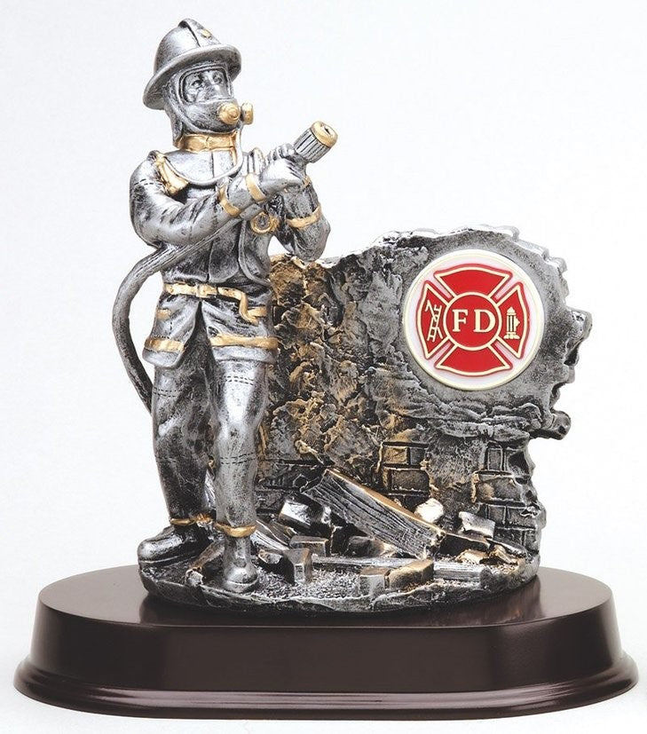 Fireman with Hose and Medallion Holder