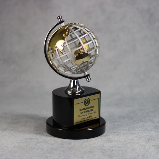 Silver and Gold Globe on Black Base